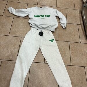 White Fox Gray Sweatshirt and Sweatpants Set